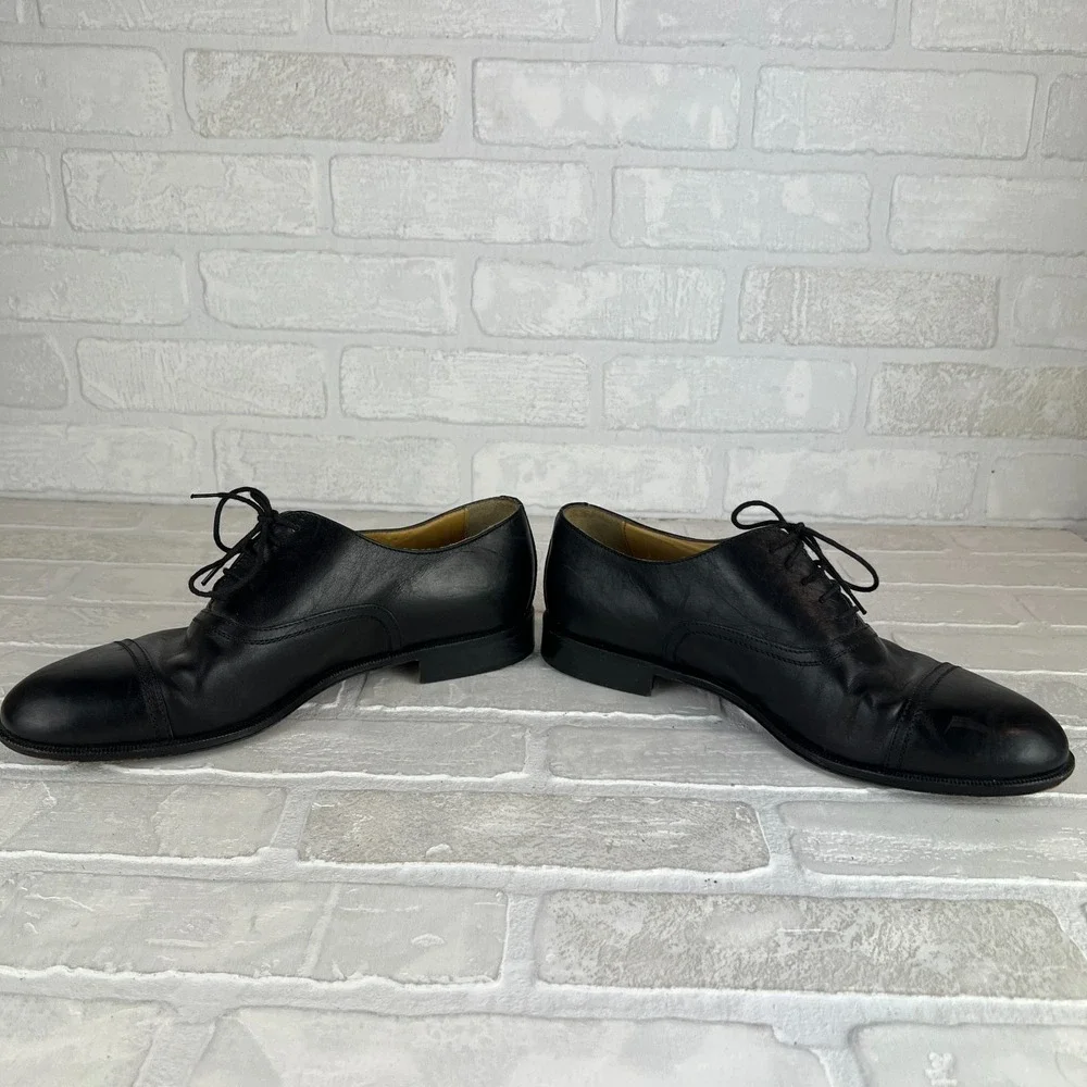 Mario Fagni Oxford Dress Shoes Mens 8.5 Black Leather Cap Toe Classic Lace Italy